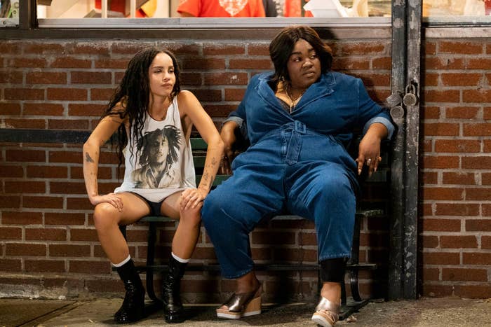 Zoë Kravitz and Da&#x27;Vine Joy Randolph sitting on bench in &quot;High Fidelity&quot; scene