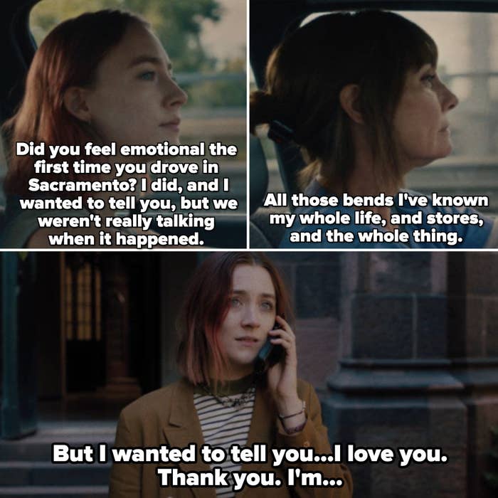 Lady Bird leaving her mom a voicemail outside of a church in New York City