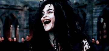 Bellatrix laughing outside of Hogwarts during the Battle of Hogwarts