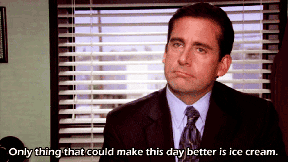 Gif of Michael from &quot;The Office&quot; saying, &quot;Only thing that could make this day better is ice cream&quot;