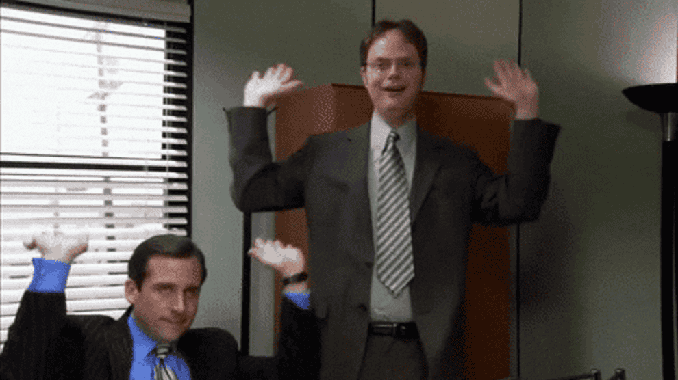 Gif of Michael and Dwight from The Office raising the roof