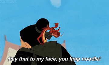 a gif of mushu from mulan saying &quot;say that to my face, you limp noodle!&quot;