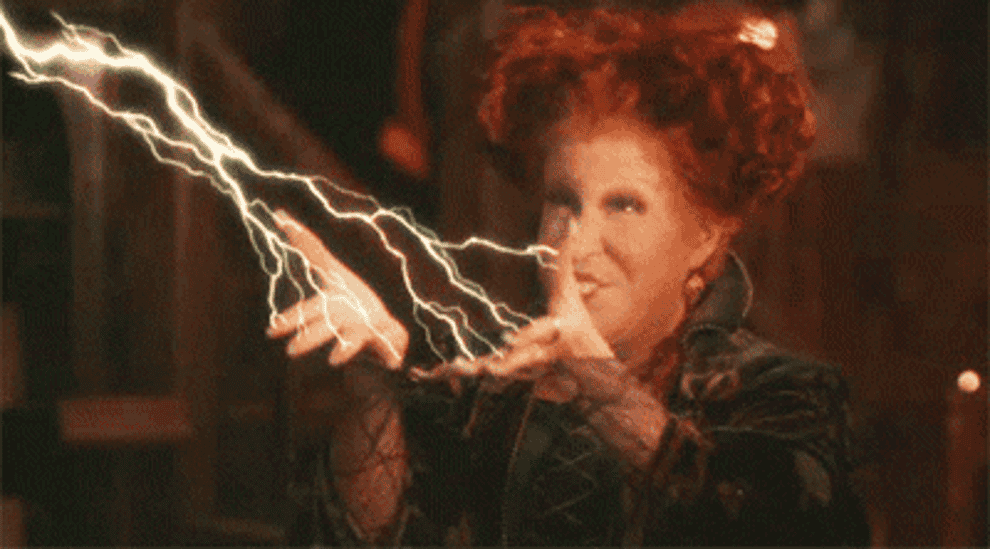 Witch from Hocus Pocus shooting magic spell from hands