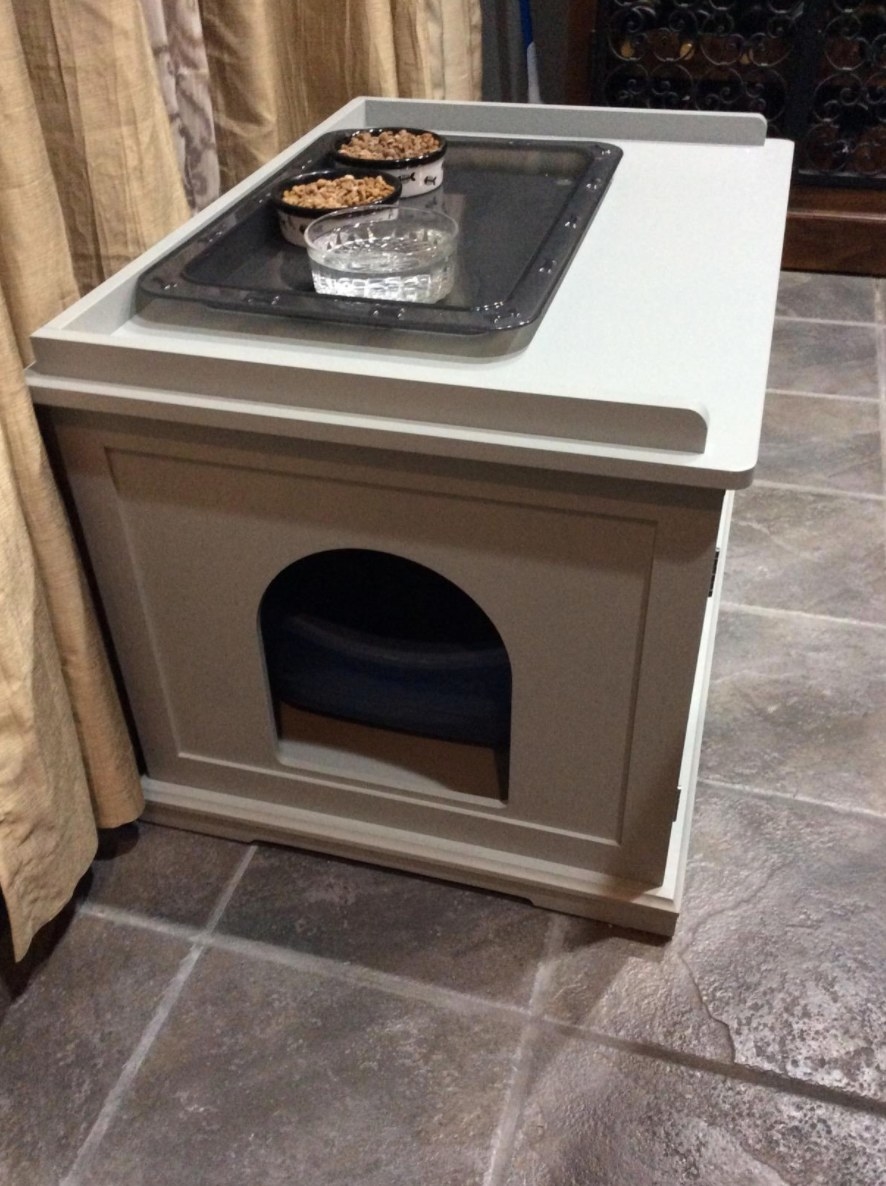 Reviewer&#x27;s image of the litter box storage bench