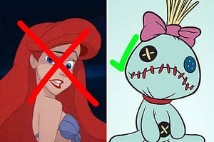 Ariel crossed out but Scrump, the doll from Lilo and Stick, has a check mark