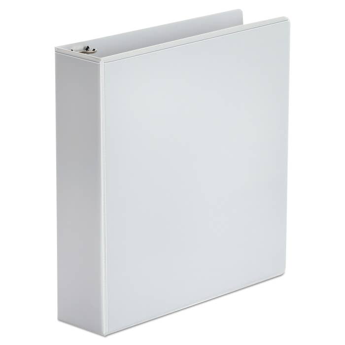 A white slip-front binder