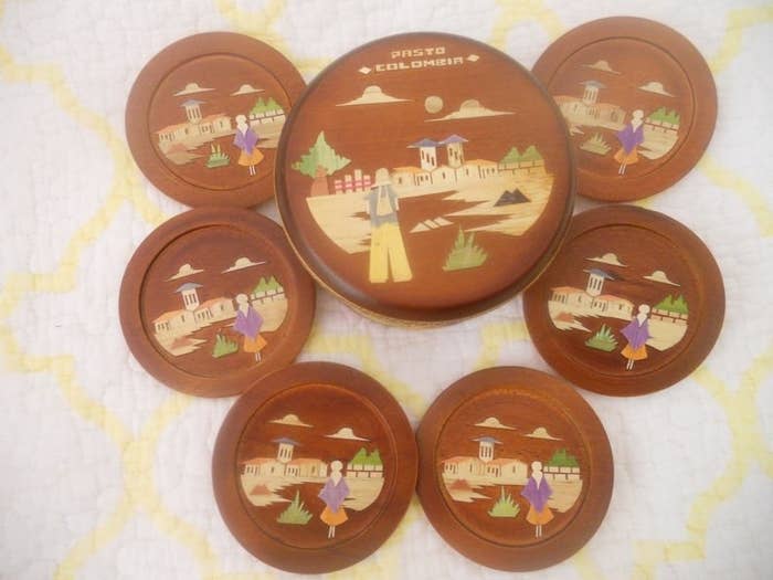 Wooden souvenir coaster set from Colombia  