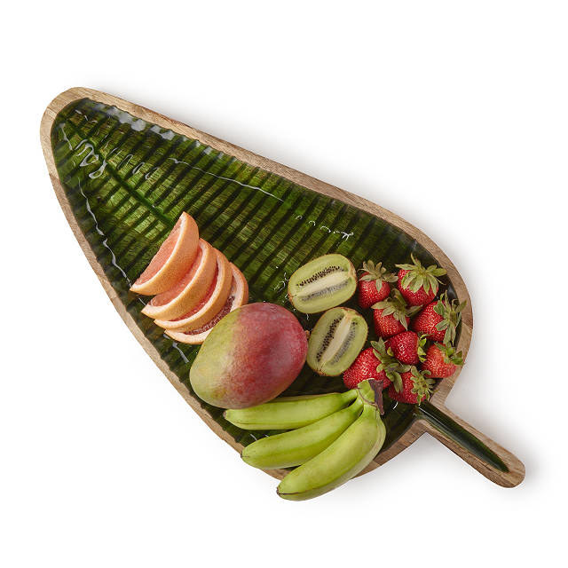 the platter with food on it