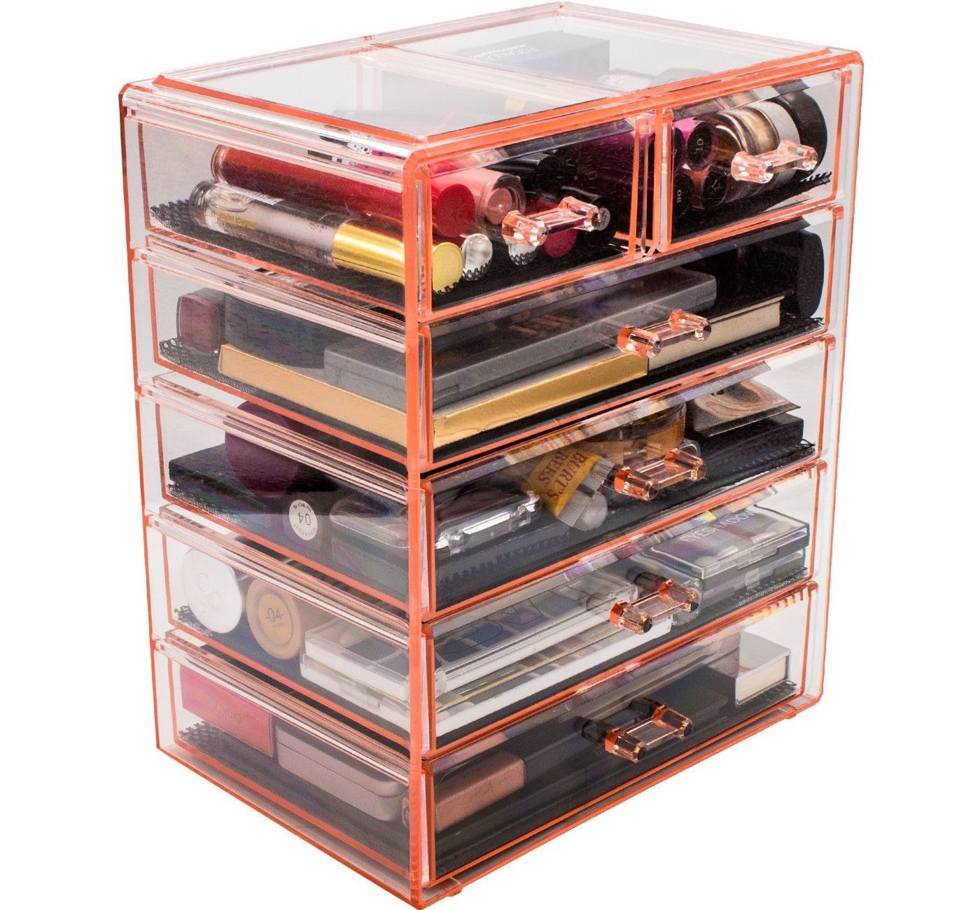 The case display with makeup inside it