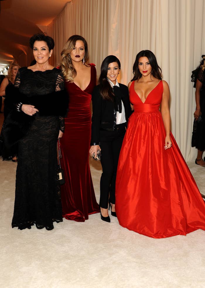 Kris Jenner, Khloe, Kourtney and Kim Kardashian attend the 22nd Annual Elton John AIDS Foundation Academy Awards viewing party with Chopard at the City of West Hollywood Park on March 2, 2014 in West Hollywood, California.