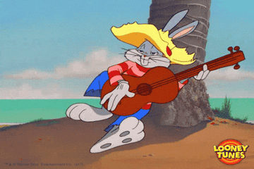 Bugs Bunny strumming a guitar without a pick