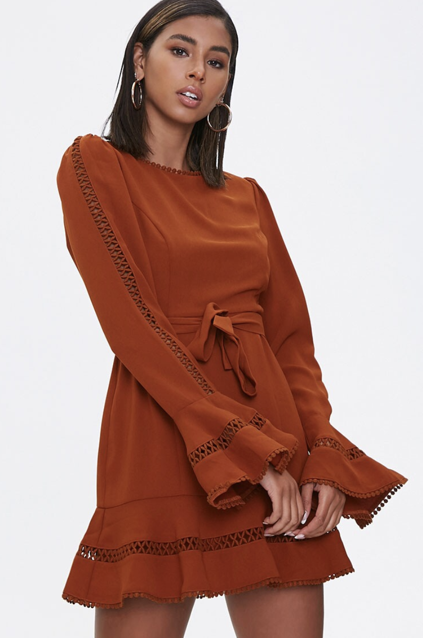 long sleeve burnt orange maxi dress