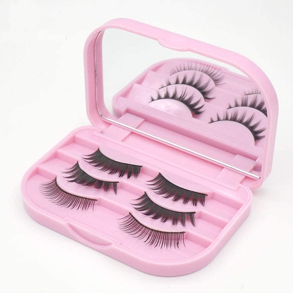 Small compact with a mirror on the top and three small rows on the bottom with false eyelashes on them