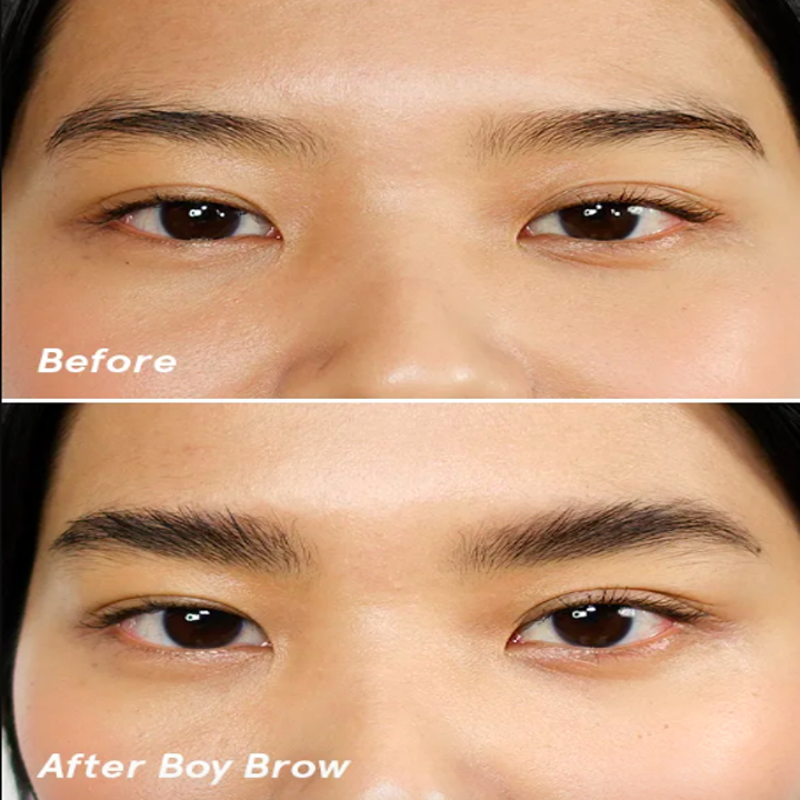 Model with black eyebrows made fuller and evenly defined after use