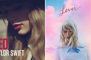 (left) "Red" album cover; (right) "Lover" album cover
