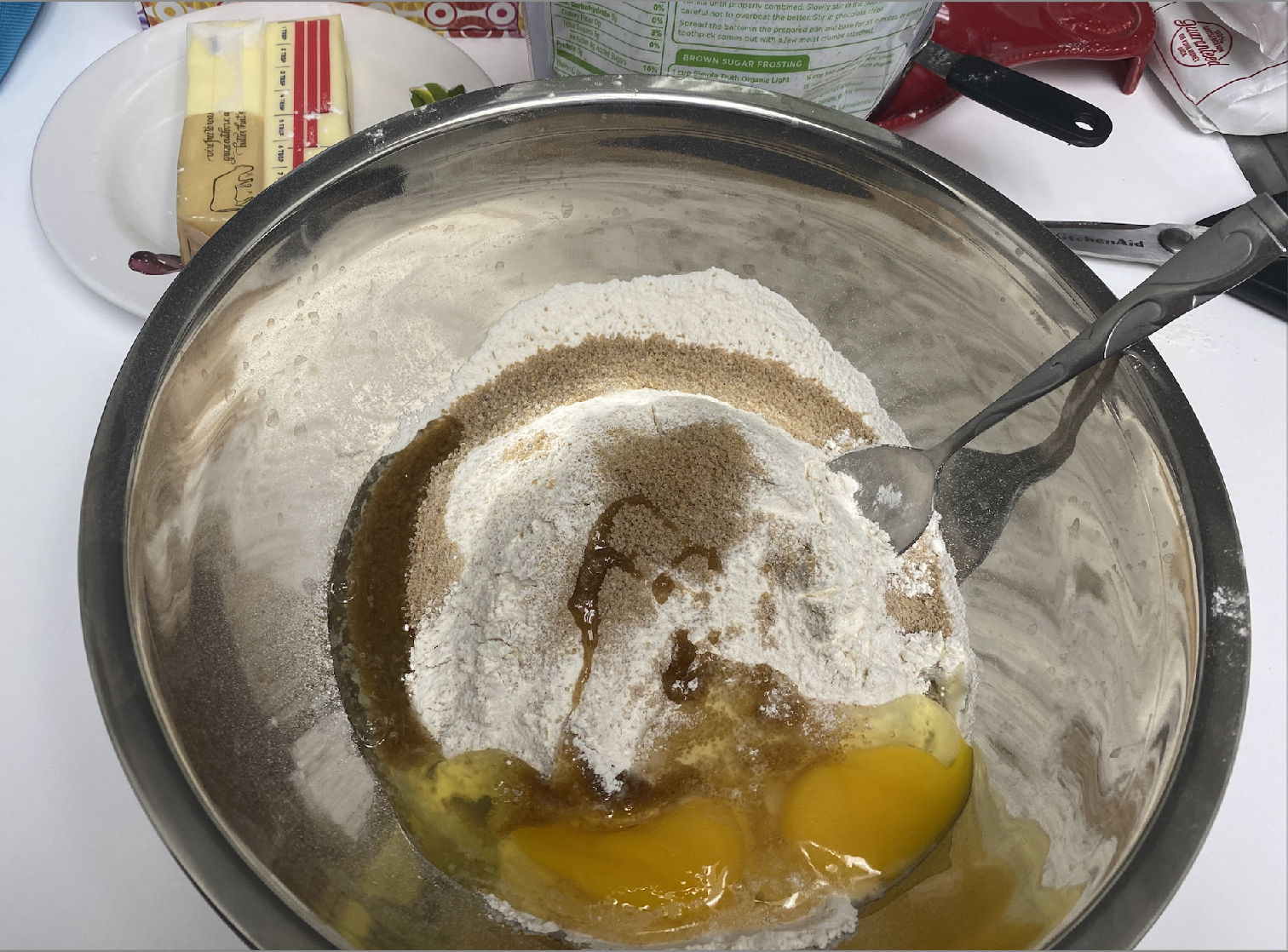 Mixing the 5-ingredient dough with a spoon