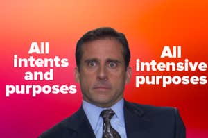 Michael Scott trying to figure out if it "all intents and purposes" or "all intensive purposes"