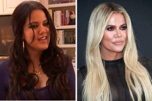 Khloé Kardashian in the first episode of the show next to a recent image of her on the red carpet