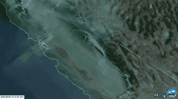 Satellite image animation shows the rapid growth and massive smoke plume from the Creek fire