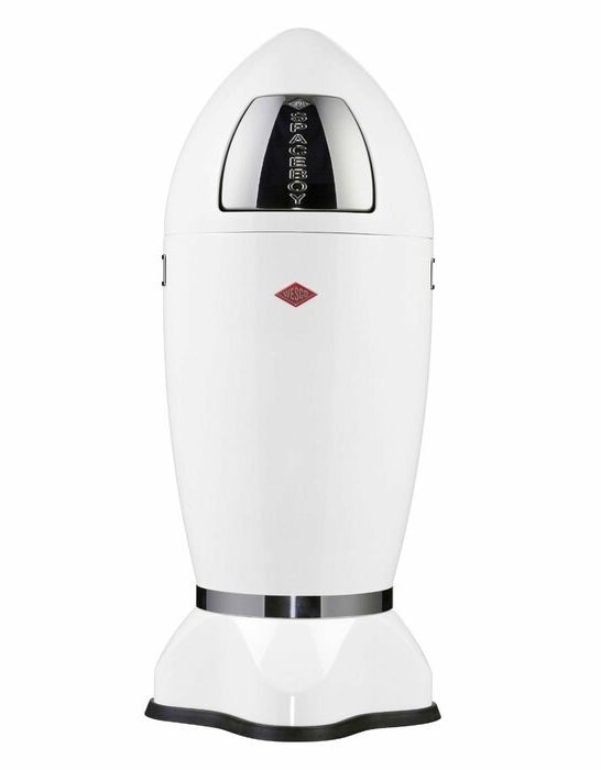 The White Futuristic Spaceboy 8 Gallon Swing Top Trash Can