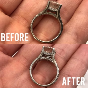Reviewer's before and after photo of a dirty and then clean ring
