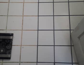 Reviewer's representation of aged soiled grout versus caller cleanable grout aft utilizing pen