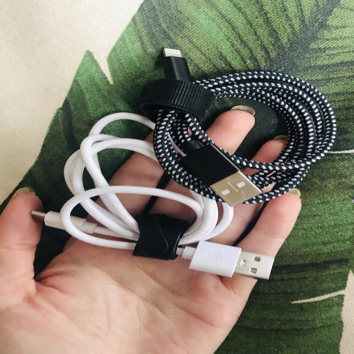 two cords bound with velcro cord ties