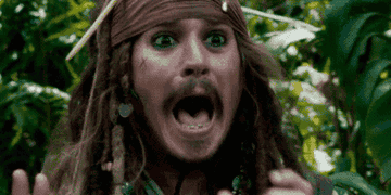 Jack Sparrow screaming and covering his mouth