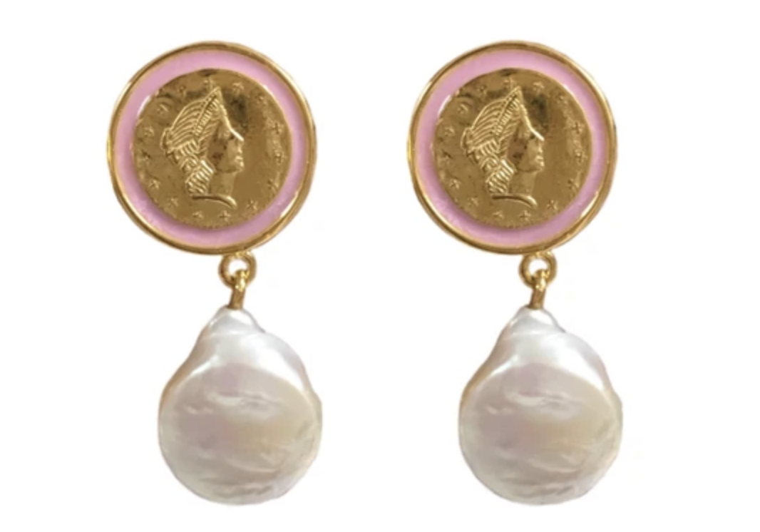 drop coin earrings with pearls