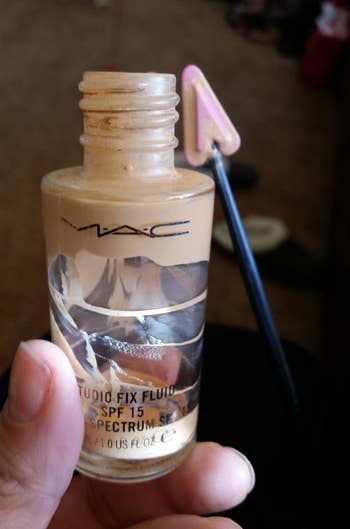a Mac foundation bottle wiped clean of product