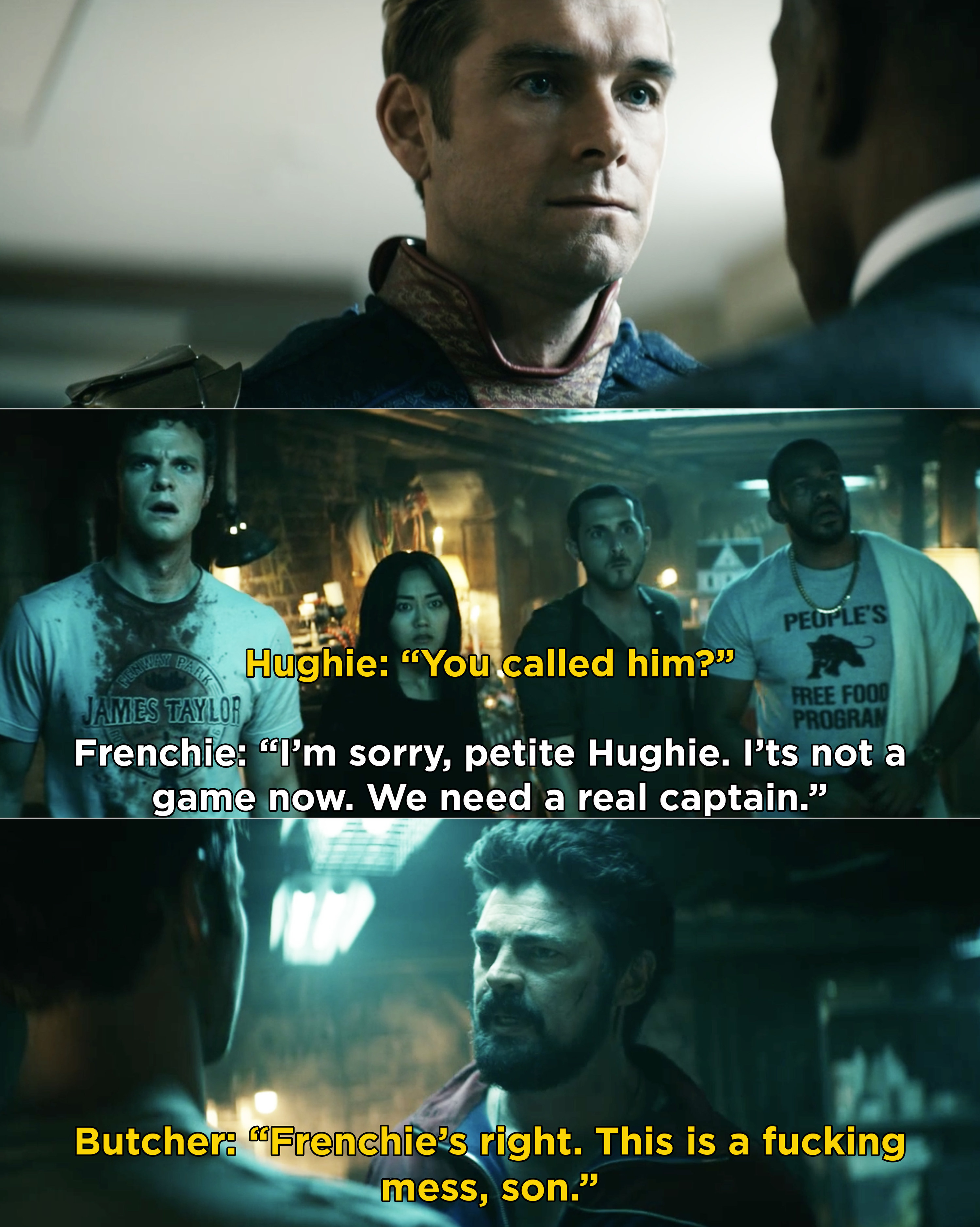 Hughie asking why Frenchie called Butcher and Frenchie saying they need a &quot;real captain&quot;