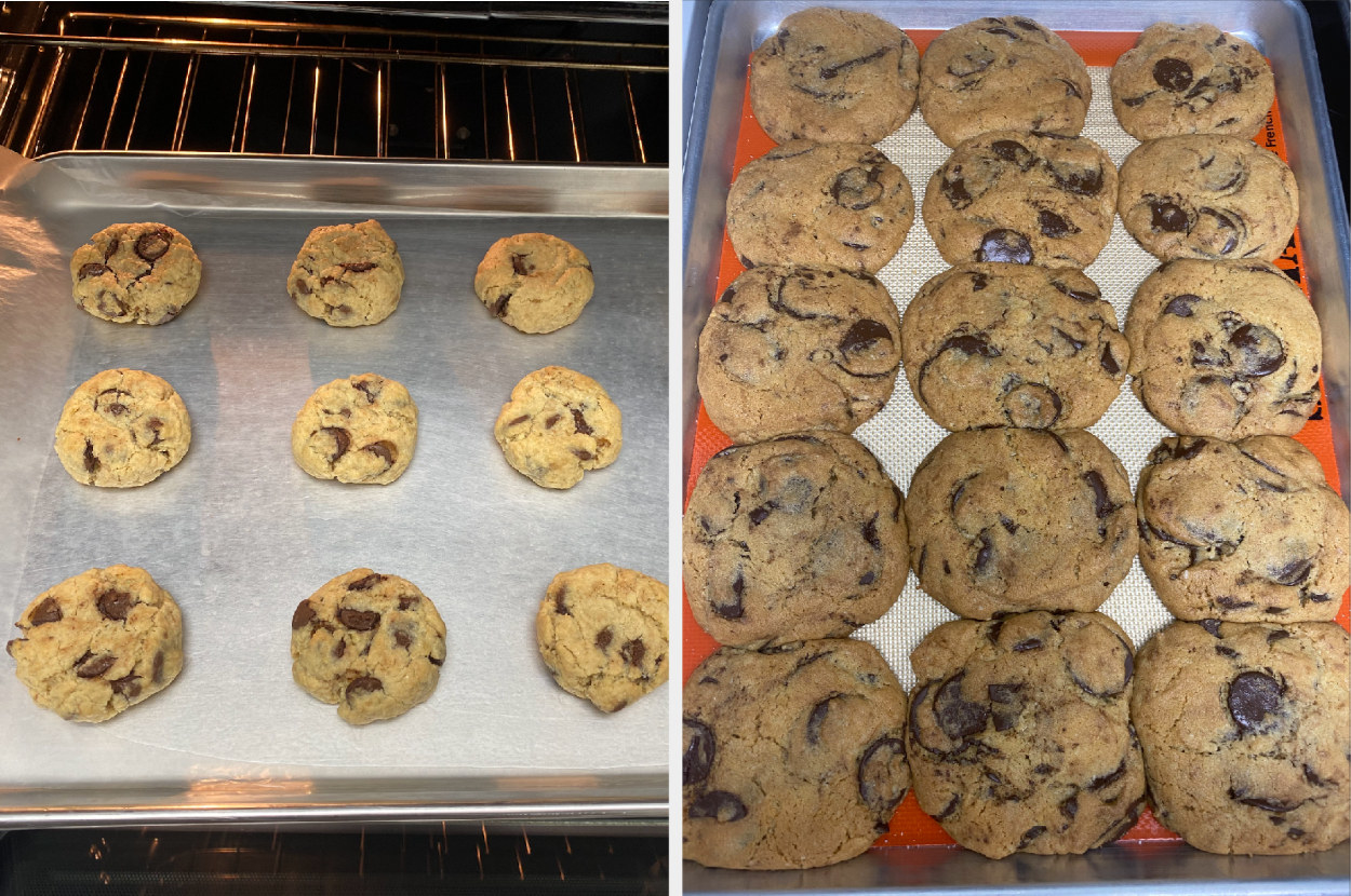 Both sets of cookies after baking