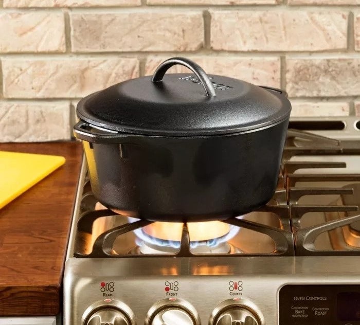 Pot over open flame stovetop 