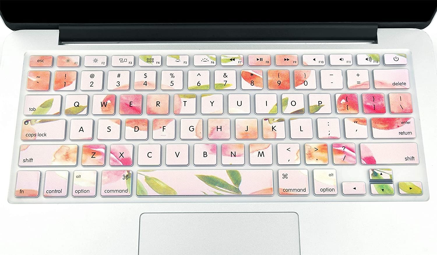 A laptop skin on a laptop decorated with peaches
