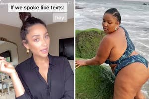 Shay Mitchell talking about what it'd be like if people spoke the same way they texted, and Lizzo twerking on the beach before realizing a bee landed on her