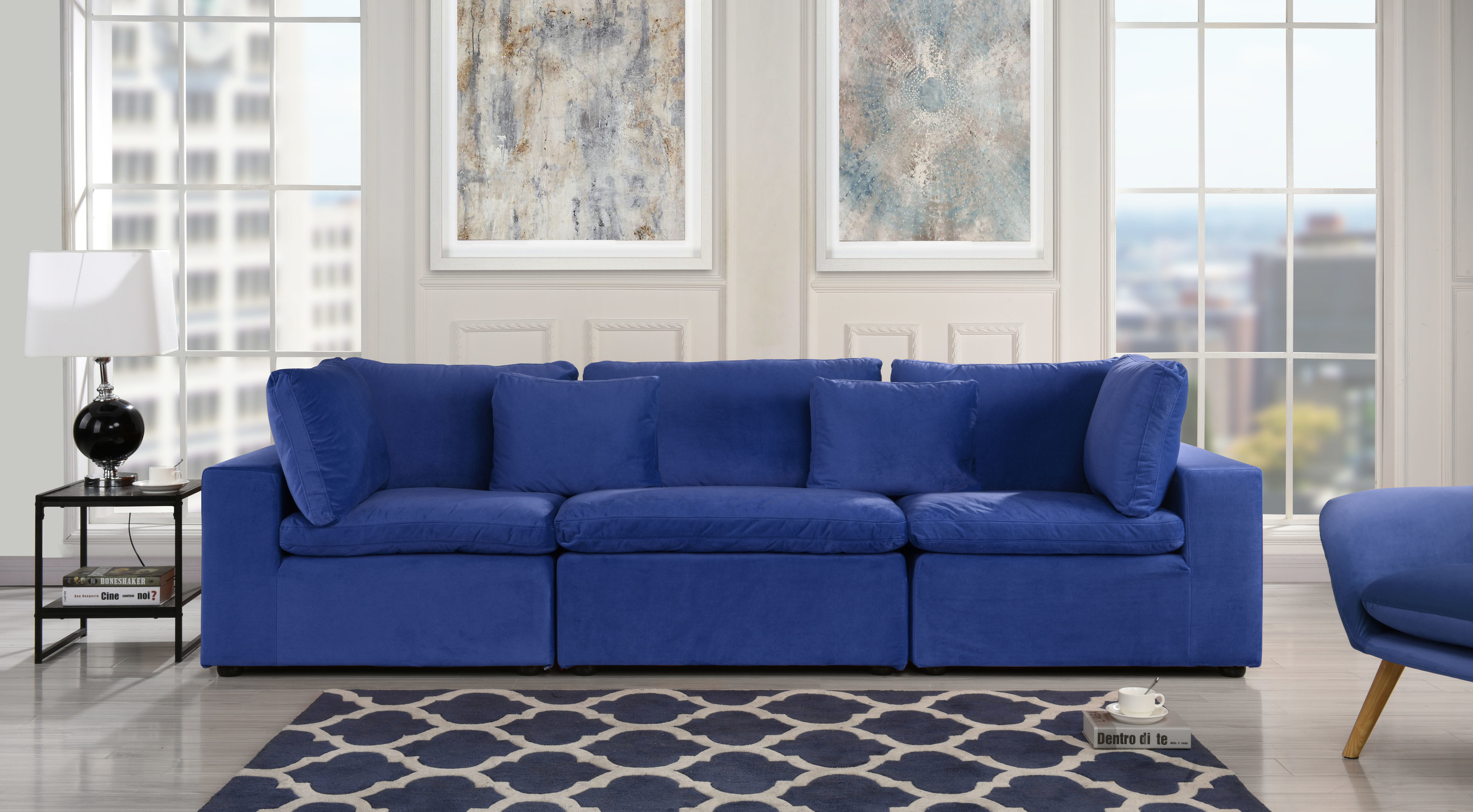 Blue couch in living room