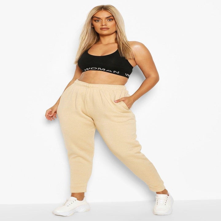 Model in the tan joggers