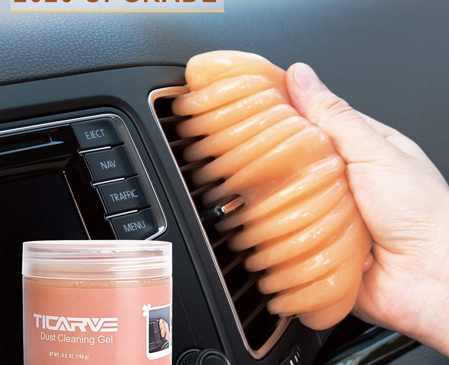 The TICARVE Dust Cleaning Gel removing dust from a car&#x27;s air vent. 