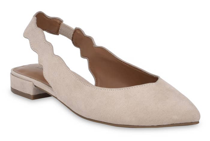 cream pointed toe slingback scalloped flats