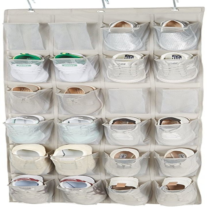 The over- the-door organiser pictured with shoes in the slots.