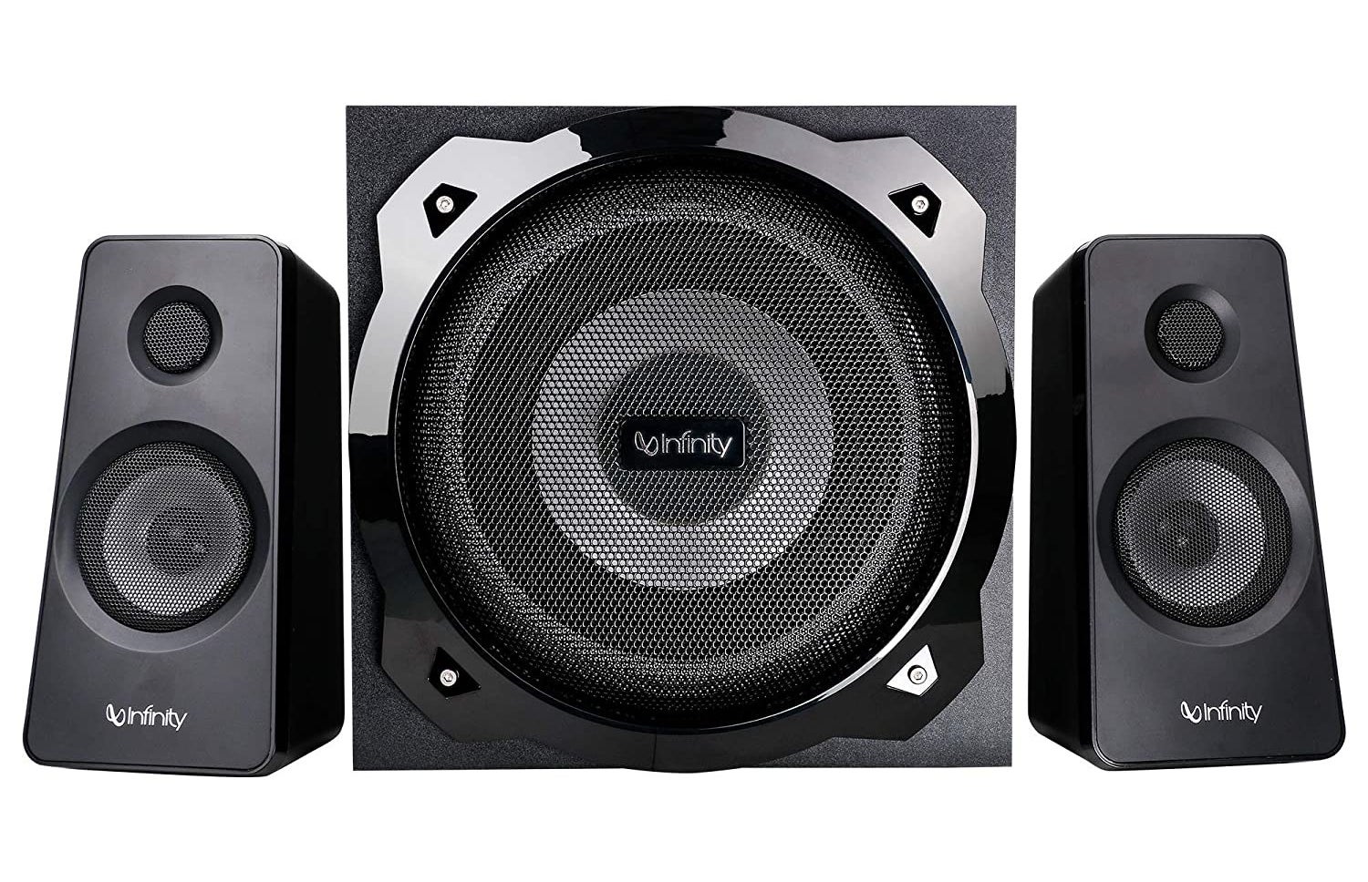 Infinity (JBL) Hardrock 210 speakers in black.