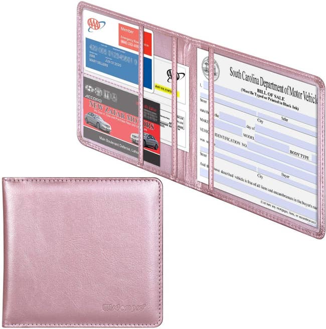 light pink metallic organizer for car documents