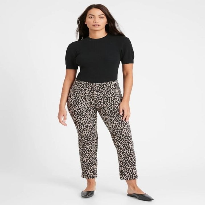 Model in the animal-print pants 