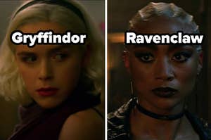 Sabrina is labeled "Gryffindor" on the left with Prudence labeled "Ravenclaw" on the right
