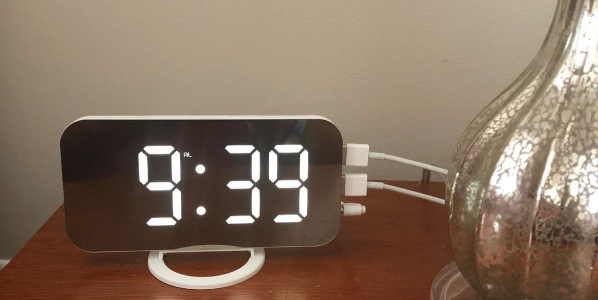 the alarm clock on a reviewer's nightstand