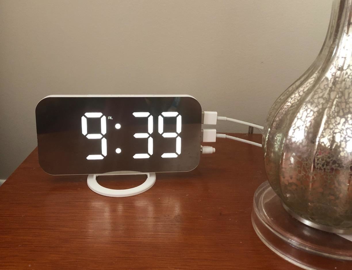 the alarm clock on a reviewer&#x27;s nightstand 