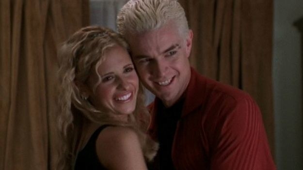 &quot;Buffy&quot; characters Buffy and Spike embracing in a hug