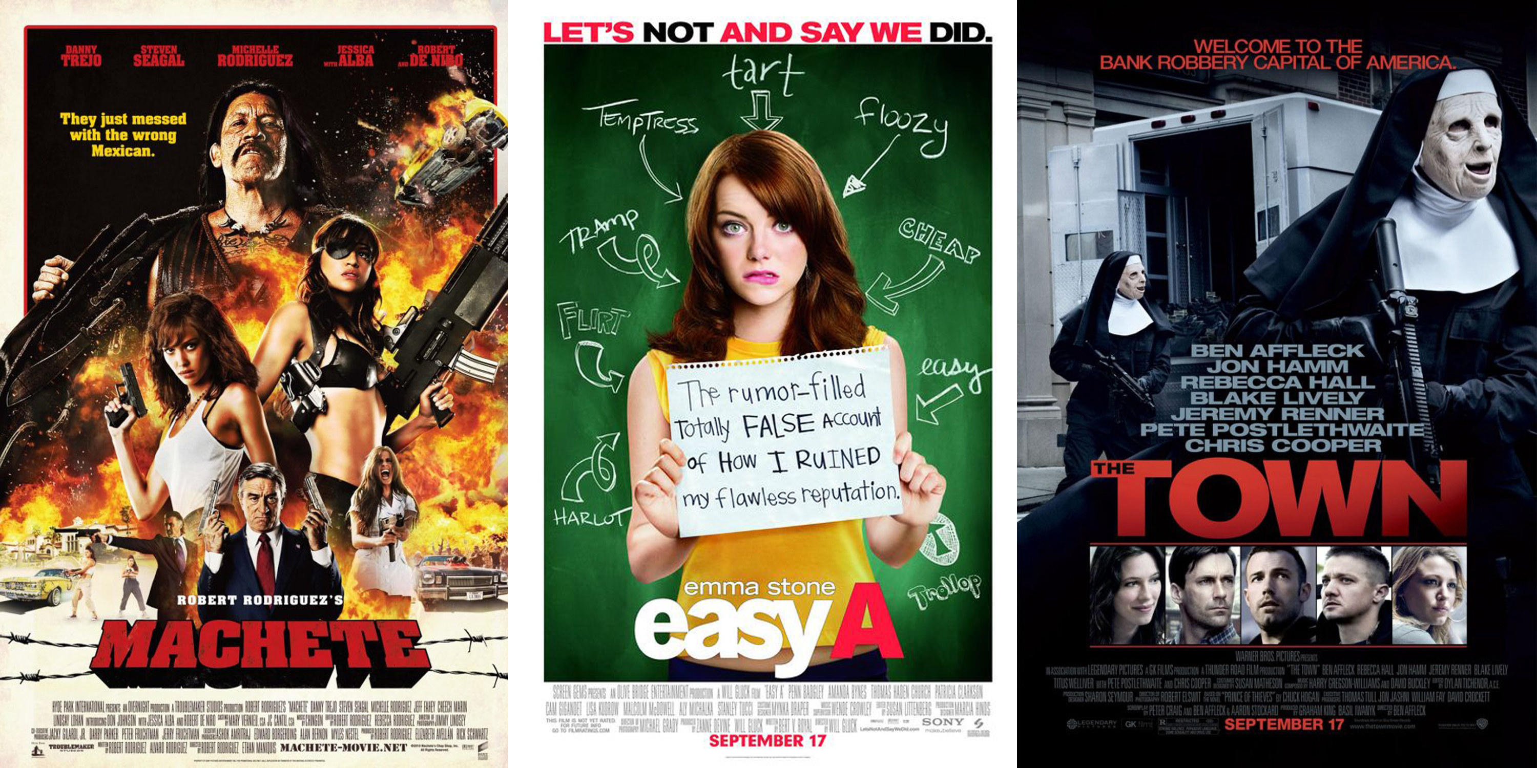The movie poster for Matchete, Easy A, and The Town
