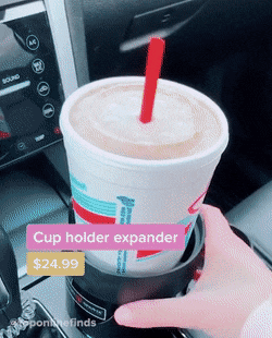 A gif of Tik Tok user @toponlinefinds placing a cup in the expander. 