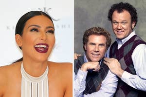 Kim Kardashian laughing and Brennan and Dale from Step Brothers